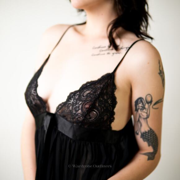 Vintage Y2K Victoria's Secret Black Silky Tulle Lace Nightie Dress Gown Lingerie - Picture 4 of 8